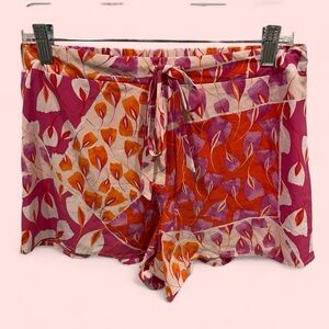 Cute Josie Natori silky pull in draw string funky shorts pink orange floral